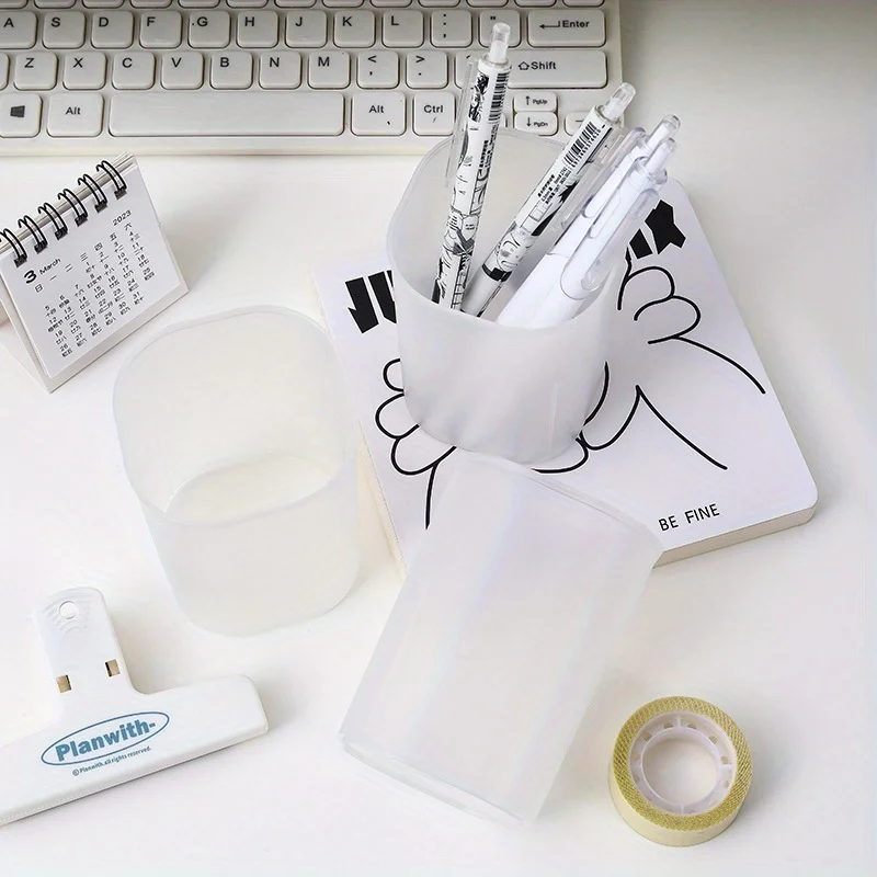 Multifunction Desktop Storage Pen Holder Frosted Clear Pencil Display Cup Simple Office School Supplies Stationery Organanizer