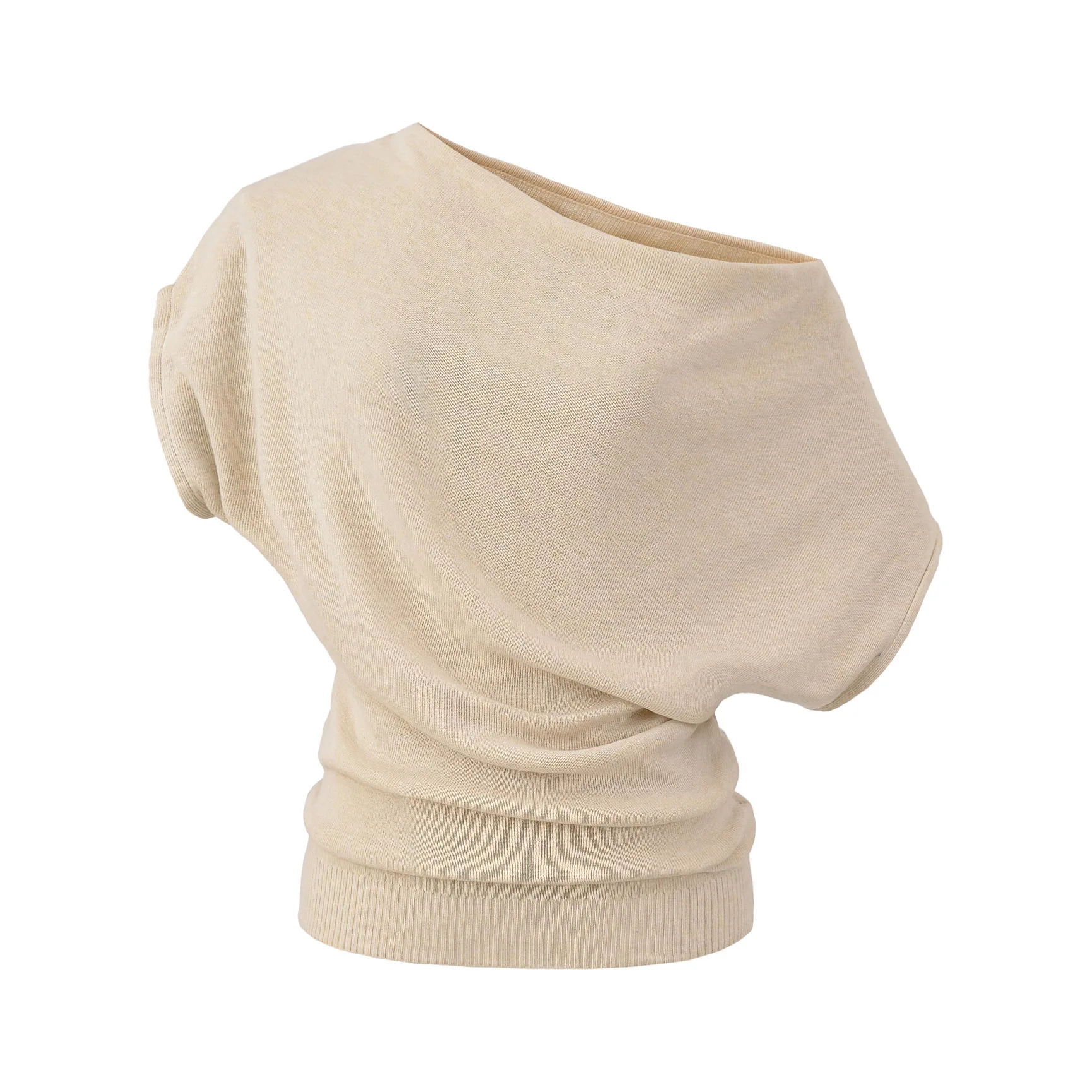 French Style Mature Chic Design Sense Niche Asymmetrical Shoulder Sweater Short Sleeve T-Shirt Casual Drop Neck Asymmetrical CI