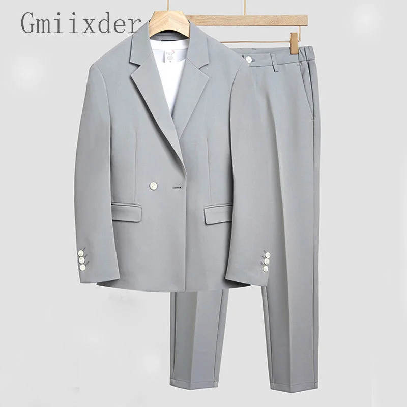 

Men's Elegant High-level Casual Suit Korean Blazer Jacket Spring Autumn Straight Trousers Young People's Oversize 6XL 2pcs Suits