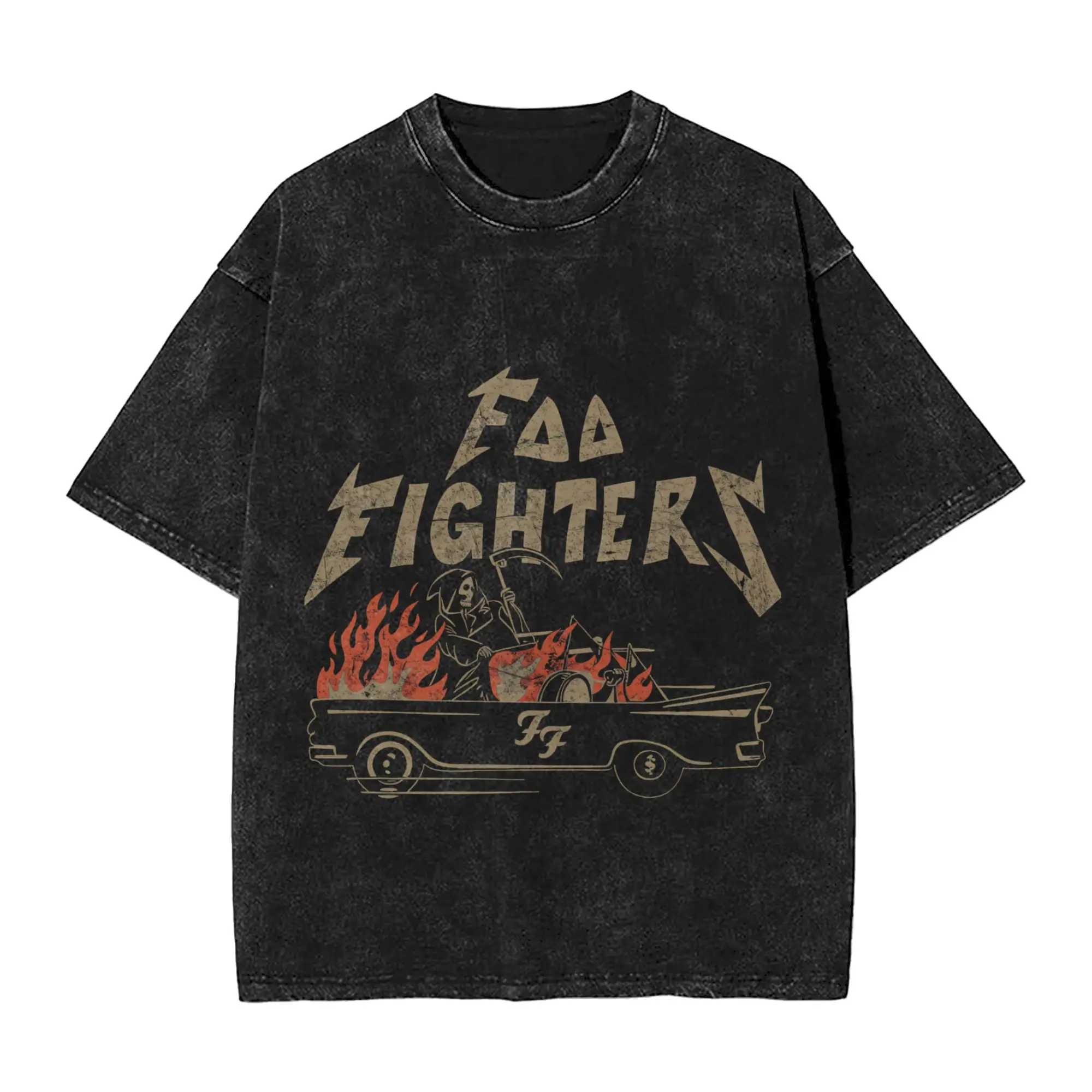 Vintage Foo Fighters T-Shirts for Men Round Neck 100% Cotton Washed T Shirt  Short Sleeve Tee Shirt Original Tops