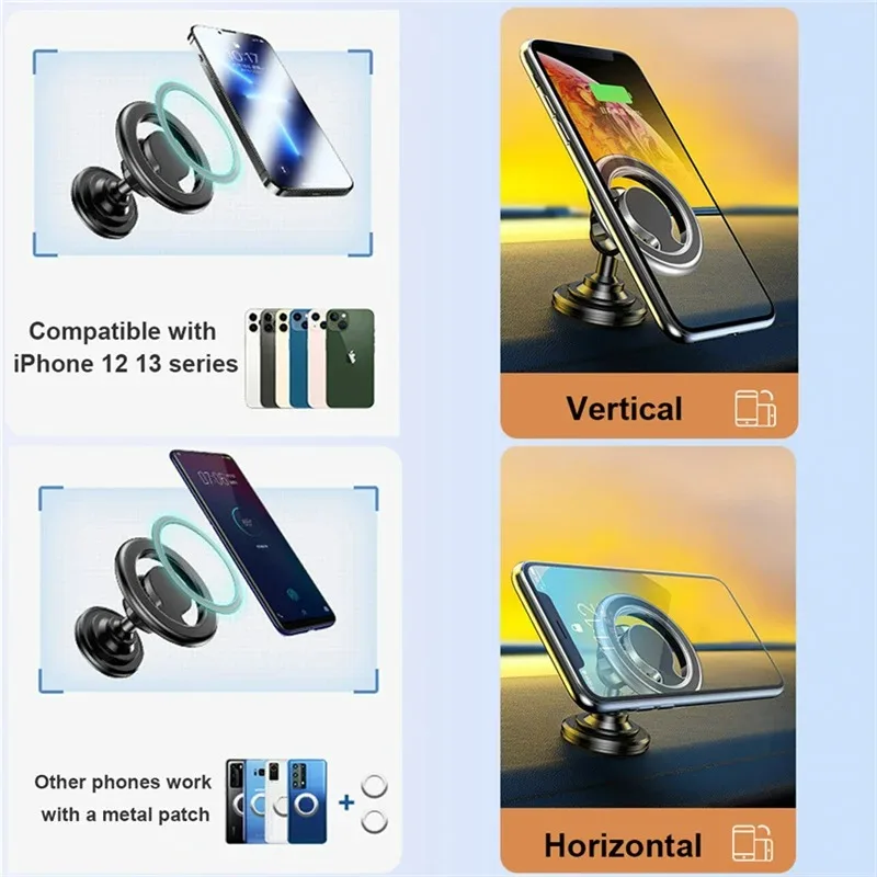 マグネット式車載ホルダー、マグネット式車載マウント、GPSモバイルブラケット、Macsafe対応、iPhone 15/14/13/12、Samsung、Xiaomi対応