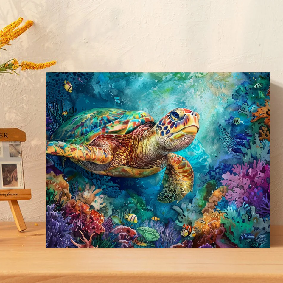 RUOPOTY Turtle Painting By Numbers regalo fai da te animali disegno fatto a mano da colorare con i numeri numeri di vernice acrilica decorazioni per