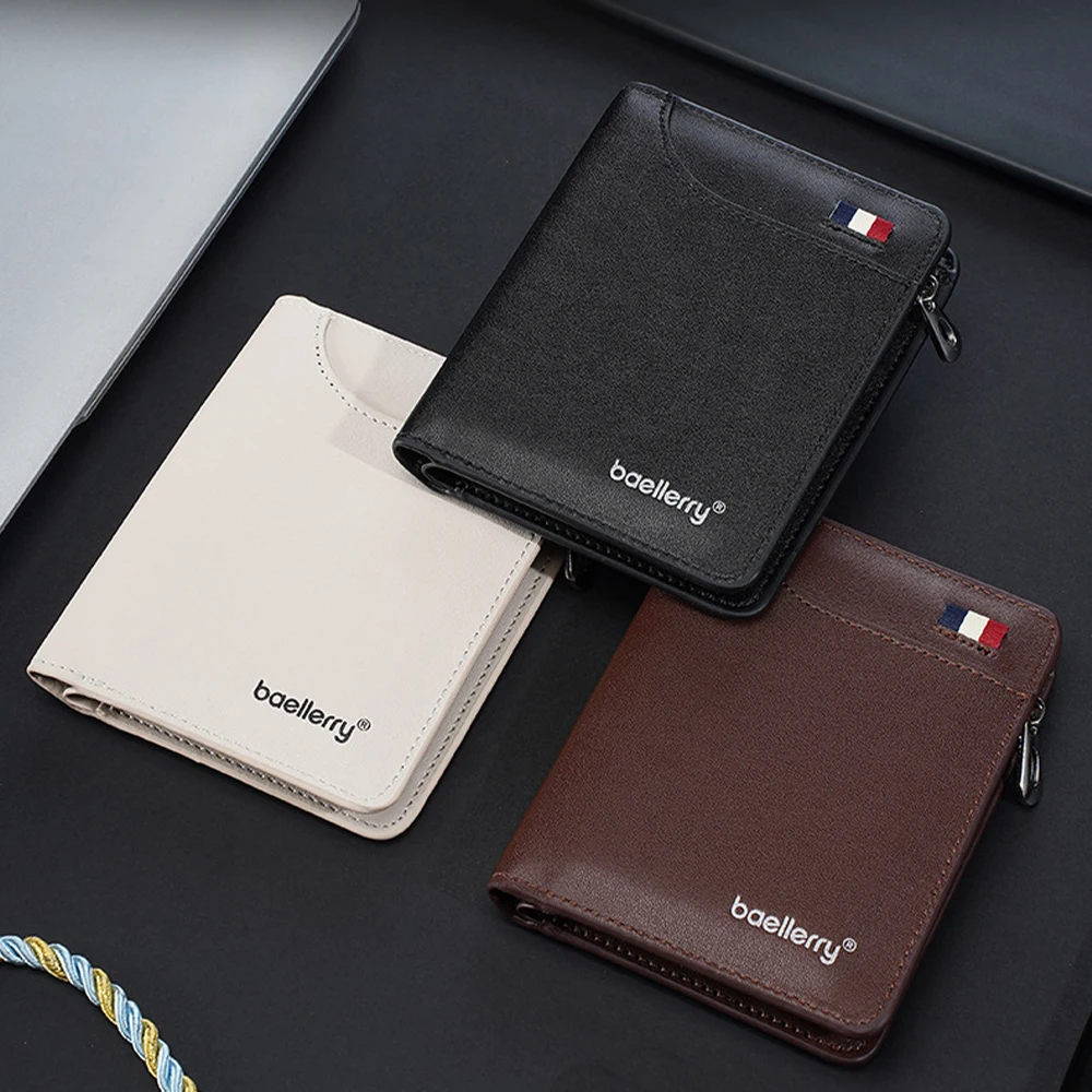 1 قطعة محفظة Baellerry الرجالية القصيرة مع فتحات بطاقات متعددة + جيب للعملات المعدنية بسحاب، هدية عصرية للرجال