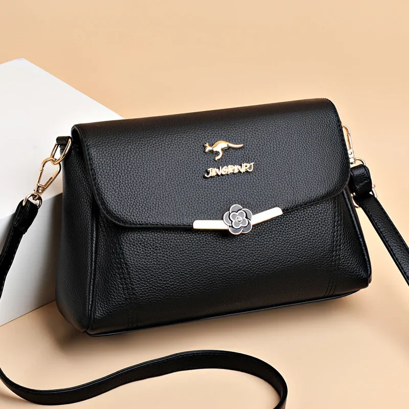 2024 New Soft Leather Women\'s Messenger Bag Versatile Large Capacity Single Shoulder Crossbody Bag Middle-aged Mother Handbag