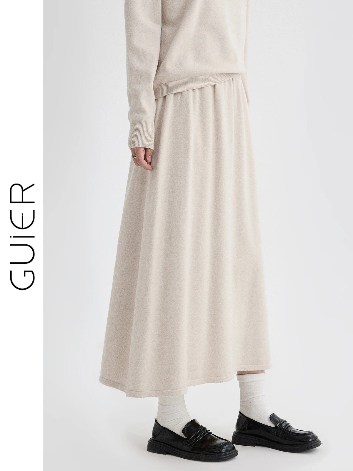 

Вязаная юбка-миди Guier с завышенной талией, А-силуэт, женская, весна 2026, повседневная, универсальная, вязаная юбка средней длины