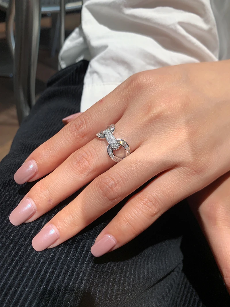 KUGG 100% Anelli in oro bianco 18 carati Design a catena di moda Anello di fidanzamento con vero diamante naturale da 0,70 carati per gioielleria raffinata da donna