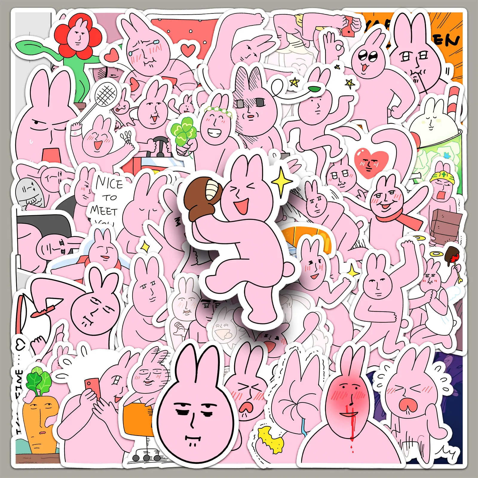 50Pcs Pink Rabbit Sticker Kawaii Anime Cute Girl Fashion Skateboarding Refrigerator Mobile Phone Computer Decorative Stickers