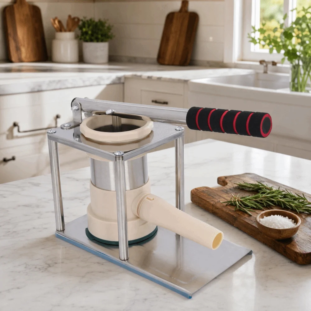 Stainless Steel Sausage Stuffer Machine Silver Vertical Design Homemade Sausage Filler Easy Clean 4 Stuffing Tubes