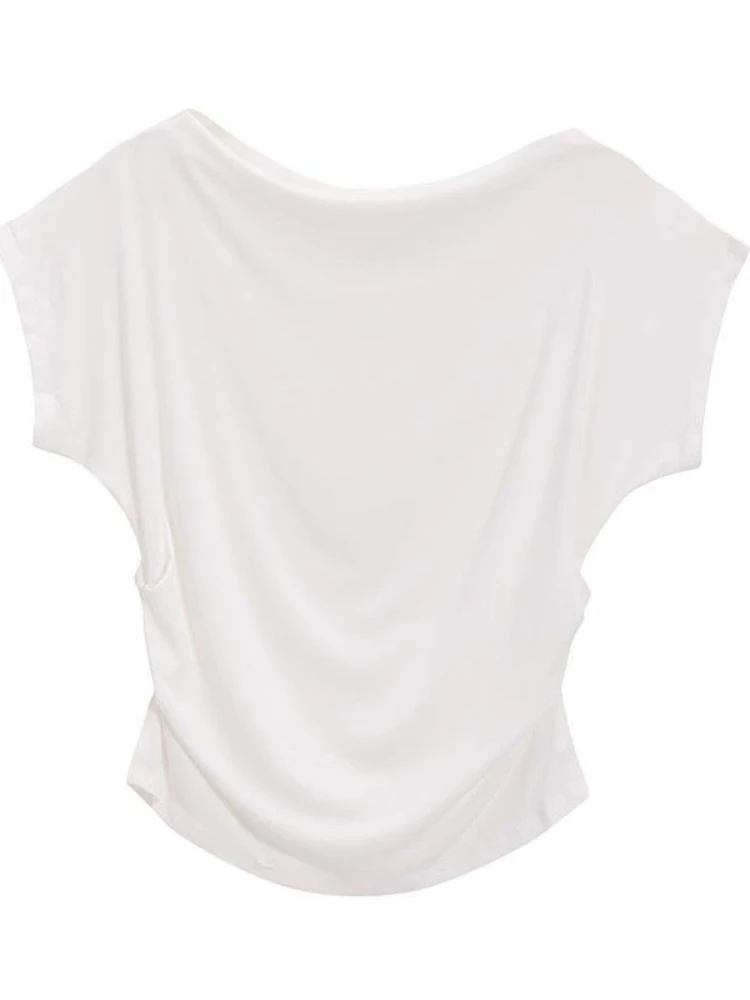 

Summer Korean Style Black Blouse Tee 2025 Fashion Clothing Skinny Sexy White Y2k Crop Tops Women Off Shoulder T-shirt Subculture