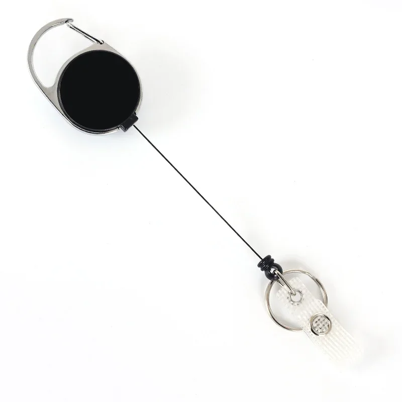 Imagem -04 - Black Wire Rope Keychain Badge Reel Recoil Retrátil Anti Lost Ski Pass Titular do Cartão de Identificação Chaveiro Cabo de Aço