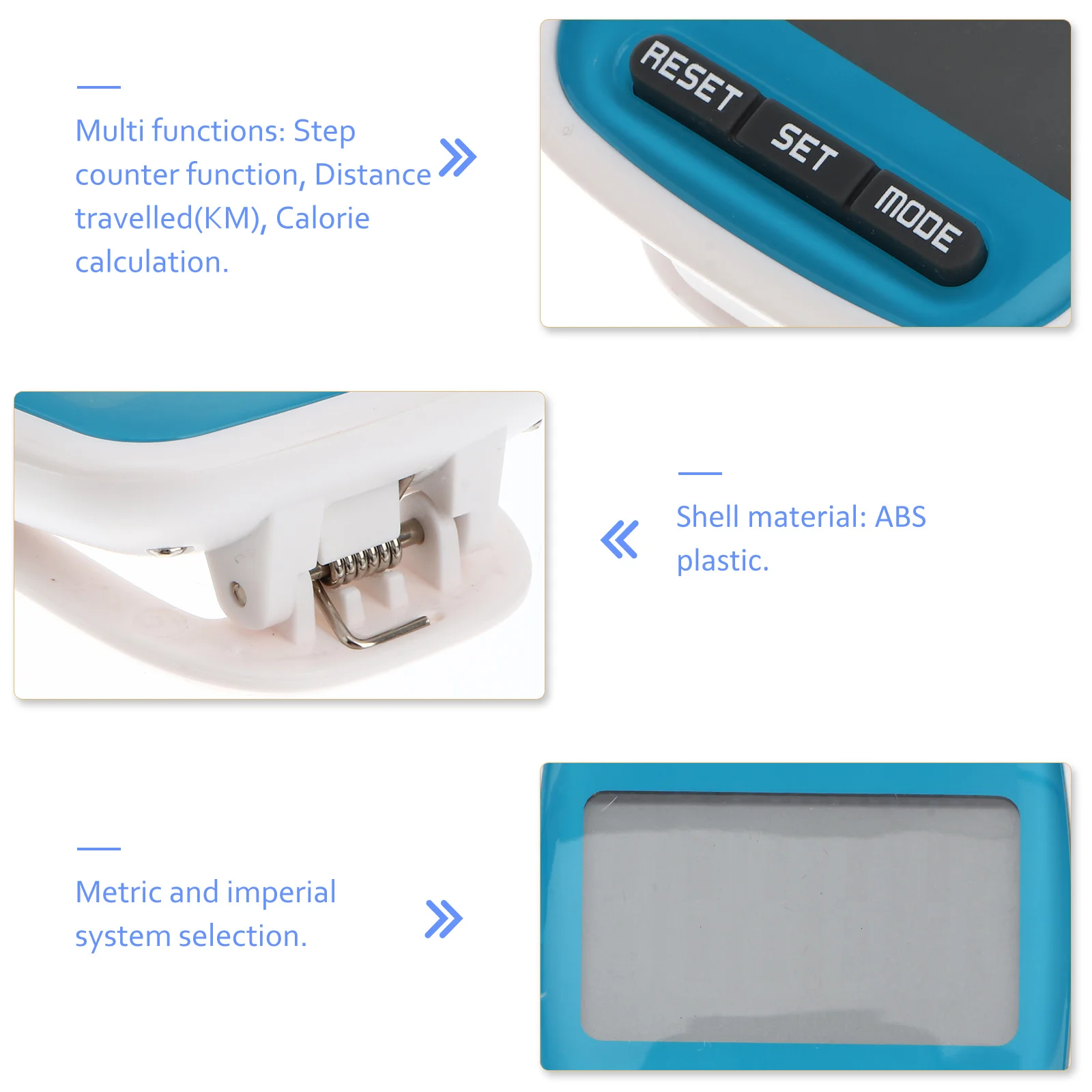 

Multi-Function Red ABS Plastic Pedometer 99999 Steps Miles Calories LCD Display Step Counter Digital Pedometer