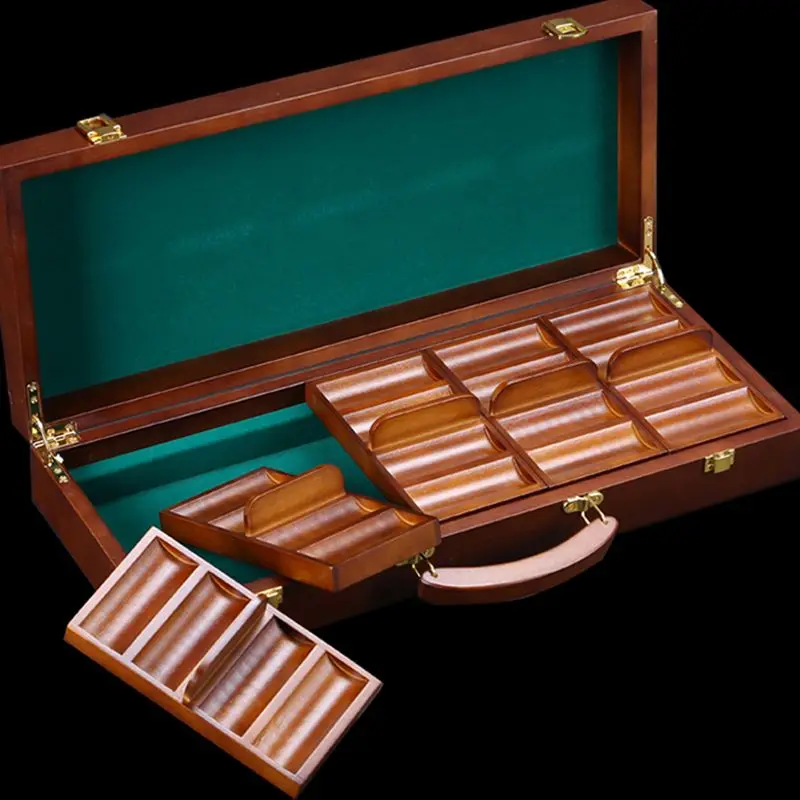 High-end Solid Wood Casino Chips Box Capacity 300/500pcs Chips High Quality Atmospheric Texas Poker Chips Capacity Suitcase