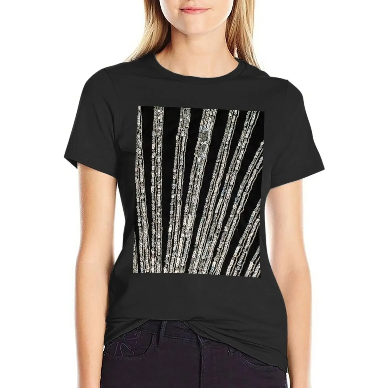 

Silver and Black Sequins T-Shirt funnys plain black t-shirts for Women