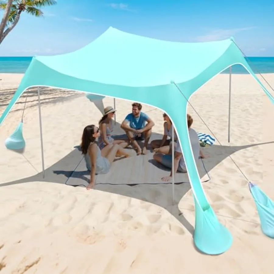 

2PM SPORTS Beach Tent Sun Shelter - UPF 50+ UV Protection 8 Sandbags Easy Setup Portable Beach Shade Canopy for Family Picnic C