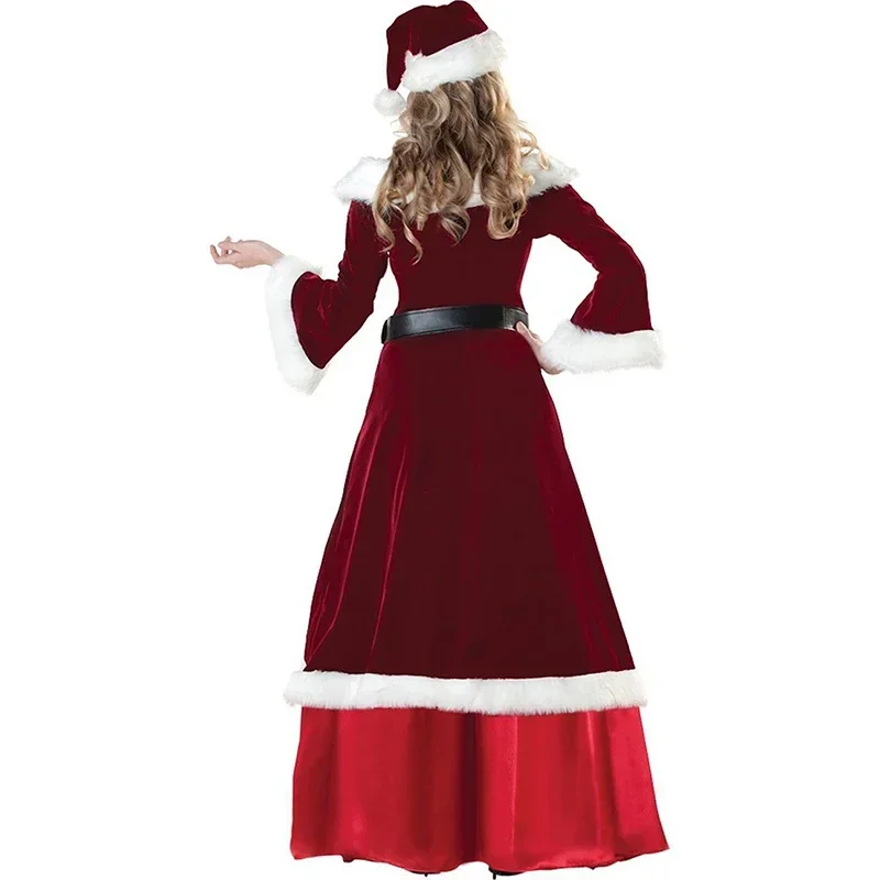 Vestido rojo clásico de lujo para mujer, disfraz de Papá Noel para fiesta de Navidad, disfraz de actuación MN3