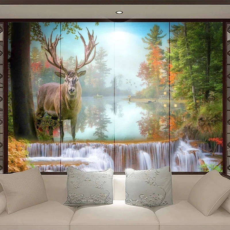 Custom 3D Waterfall Forest Elk Wallpaper Bedroom Art Mural Landscape Living room sofa TV background wall restaurant deer Hotel
