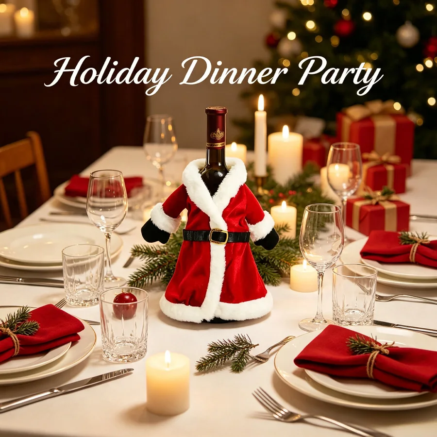 Christmas Wine Bottle Cover, Santa Claus Wine Bottle Decoration Set, Velvet Fabric with Soft Plush White Trim, Santa Claus Robe Style Fabric Wine Bottle Decoration Cover, Washable and Reusable, Durable, Creative and Fun Wine Bottle Decorations, Suitable for Christmas Table Decorations, Holiday Dinner Parties, Family Party Table Settings, as Christmas Gifts, Red Wine Gift Packaging, Home New Year and Christmas Decorations, Christmas Party Supplies