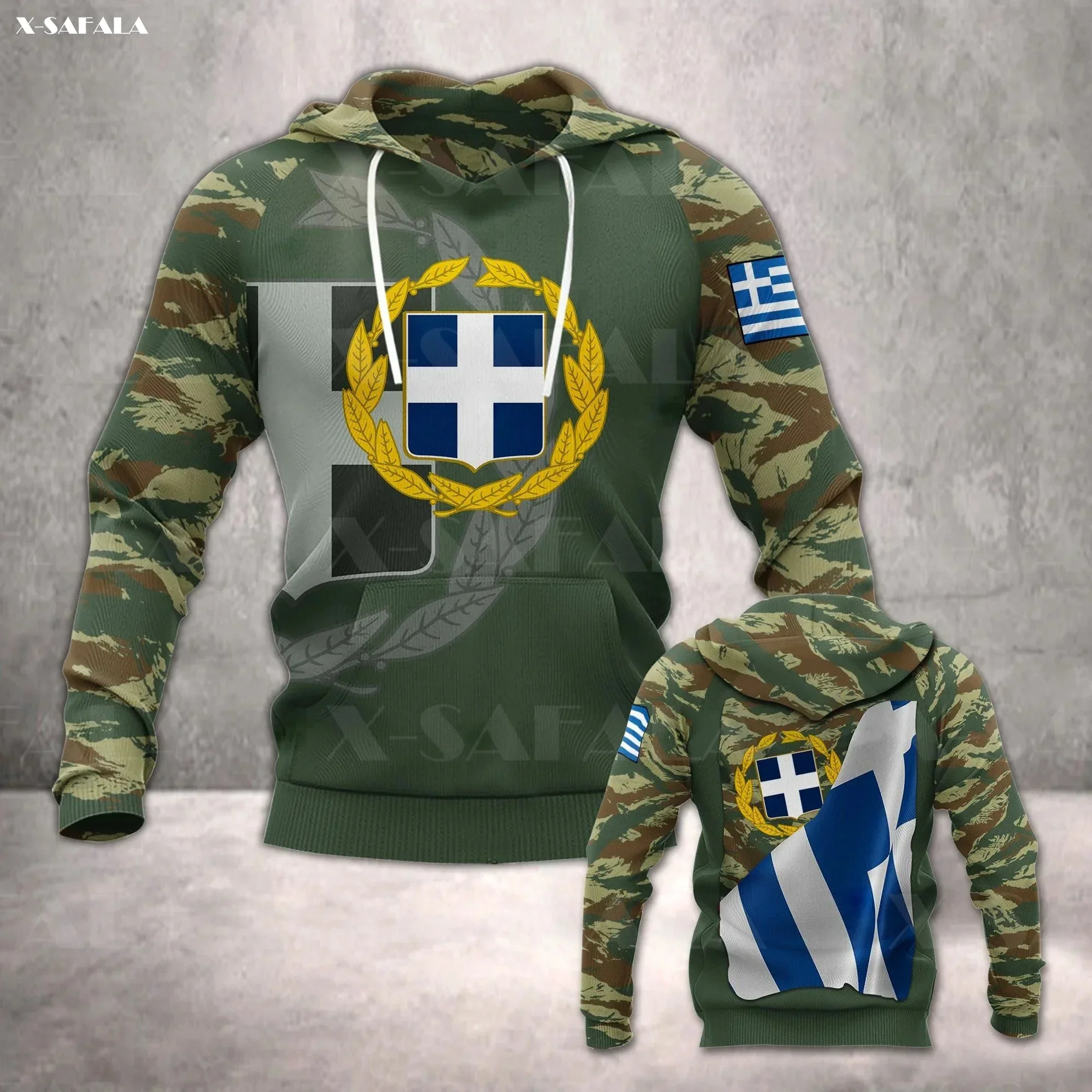 

Hellenic Army-Sweat-Shirt Hooded with 3D Print for Men, Tracksuit with Zipperyohji Yamamoto Hommehoodie