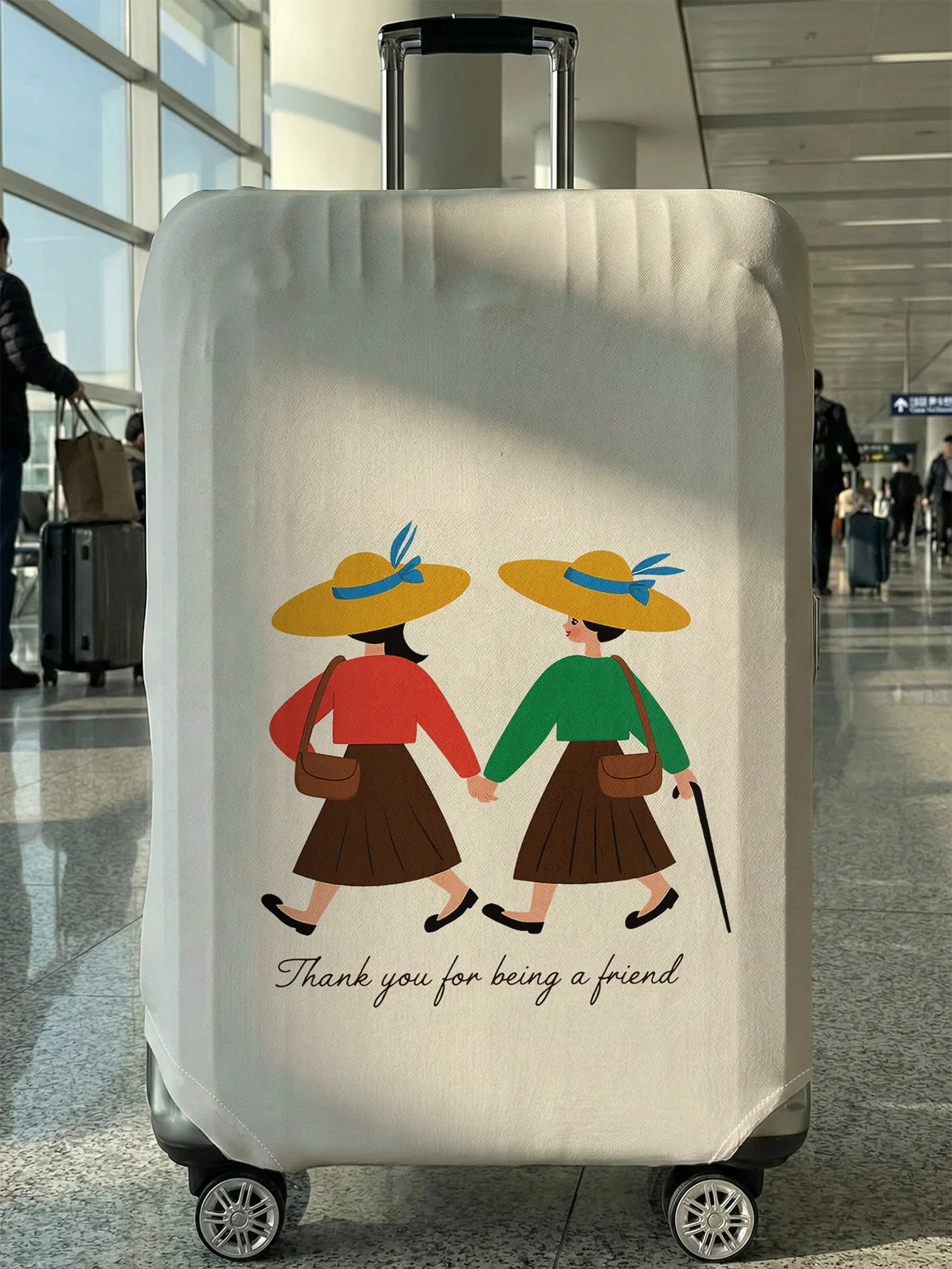 Best Friends Walking Illustration Luggage Cover, Suitable for 18-32 Inch Luggage Cover, Luggage Handle Glove, Travel Accessories