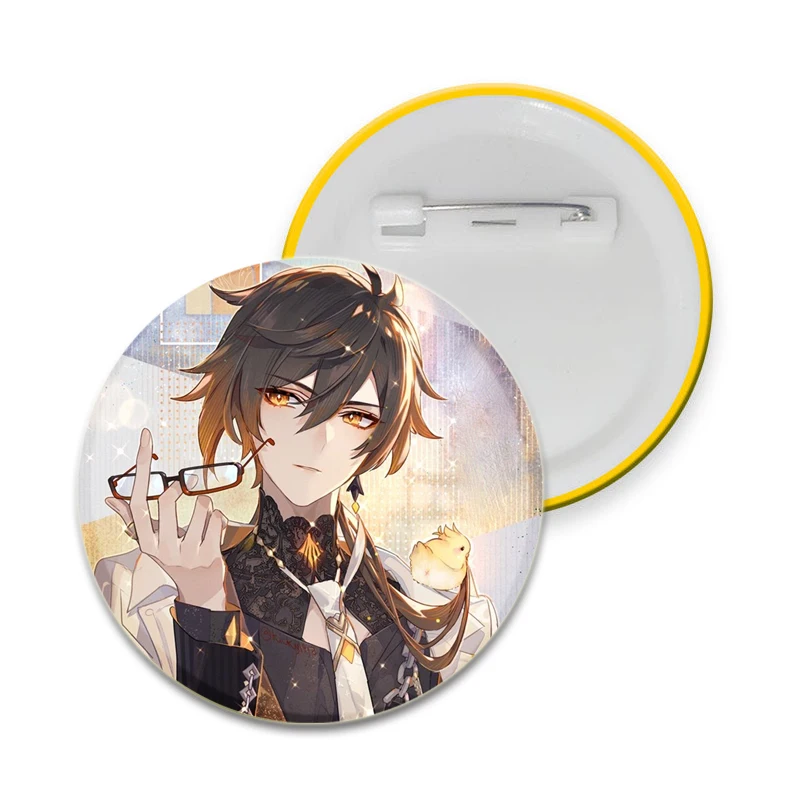 Genshin Impact Zhongli 32/44/58mm Pin for Backpacks Round Plastic Brooches Creative Cartoon Figure Badge Gifts
