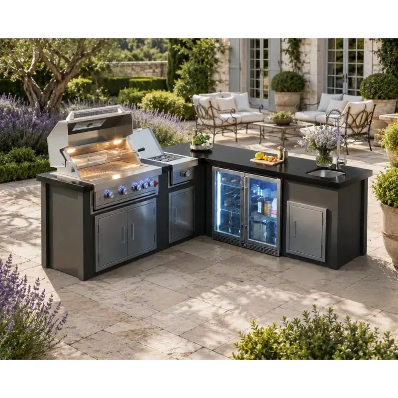 Portable Folding Outdoor Kitchen Cart With Charcoal Gas Bbq Grill Prep Table
