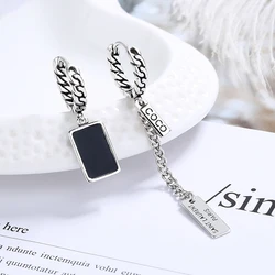 Punk Style Vintage Drop Earrings For Women Asymmetrical Square Black Pendant Chain Tassel Hiphop Hoops Dangle Earring Accessory