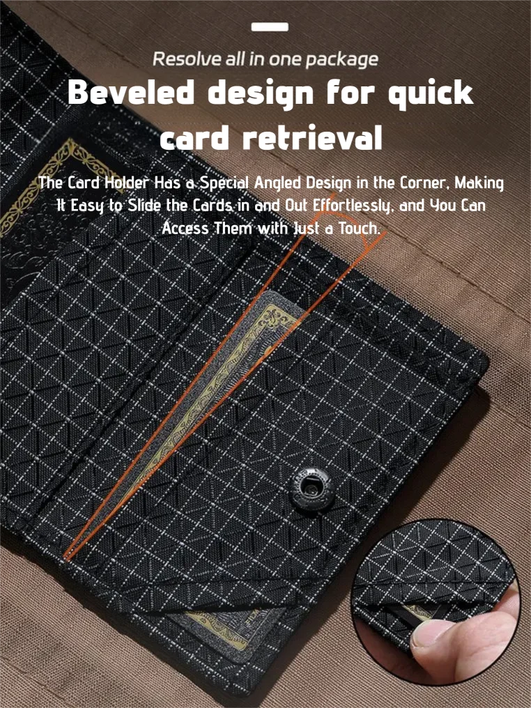 Lightweight Trifold Wallet with Hook Tear Resistant Coin Pocket Card Holder Outdoor Camping Hiking EDC Minimalist Slim Wallet