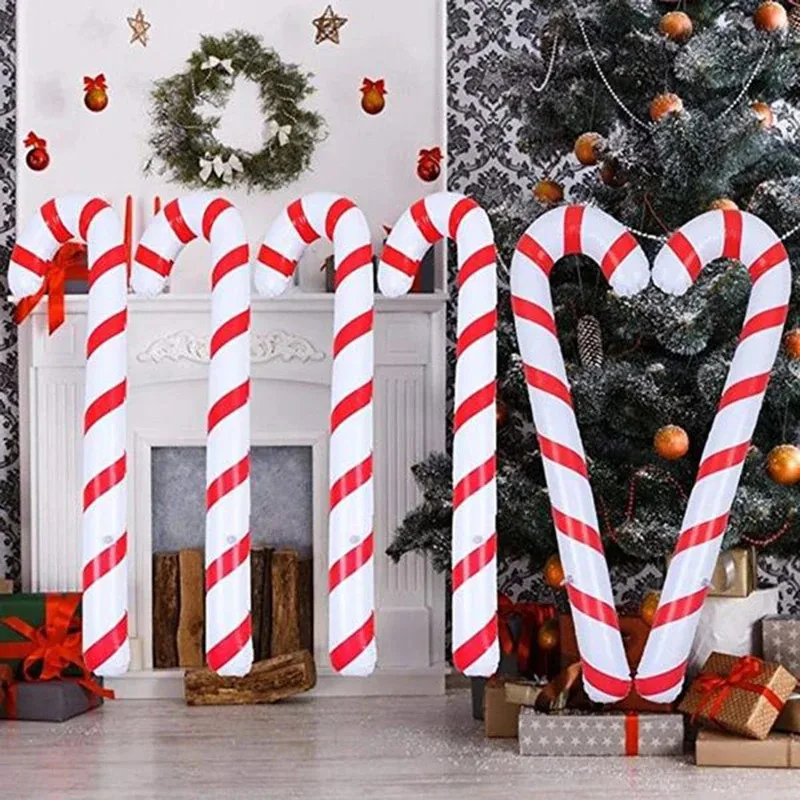 Globo inflable de Navidad con bastón de caramelo de PVC de 90cm (2 uds) - 255, decoración para fiesta de Navidad para el hogar, Feliz Navidad Globos Navidad