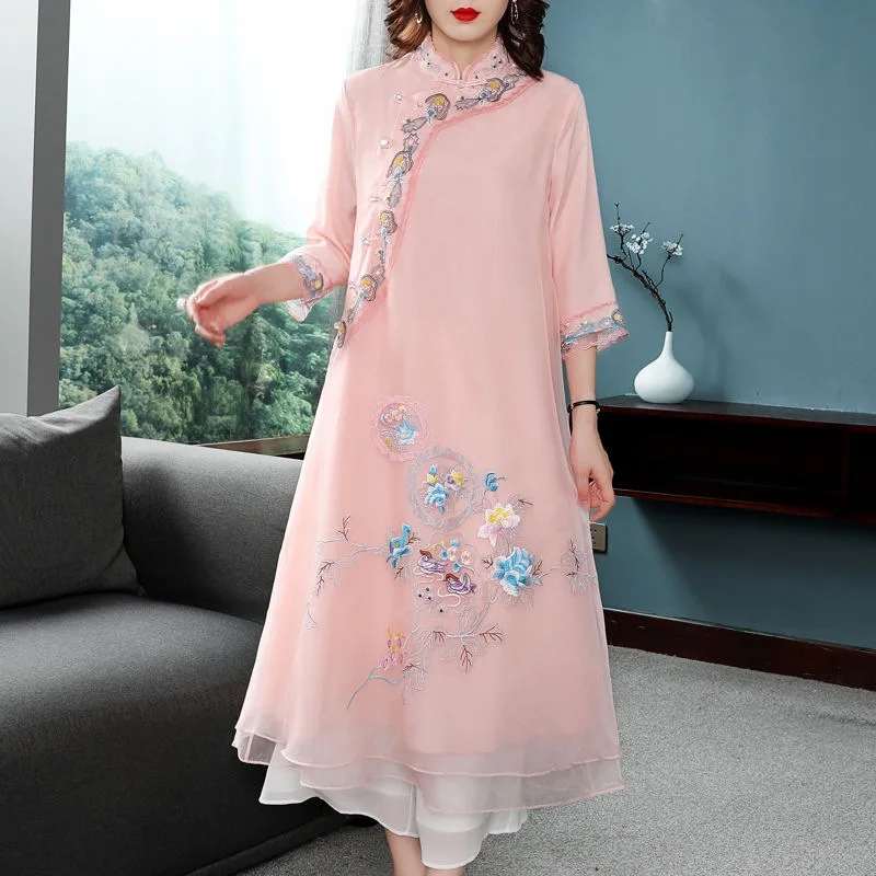 Women New Style Cheongsam Improved Version Dress Loose Retro Embroidery Chinese Style Women's Clothing Qipao