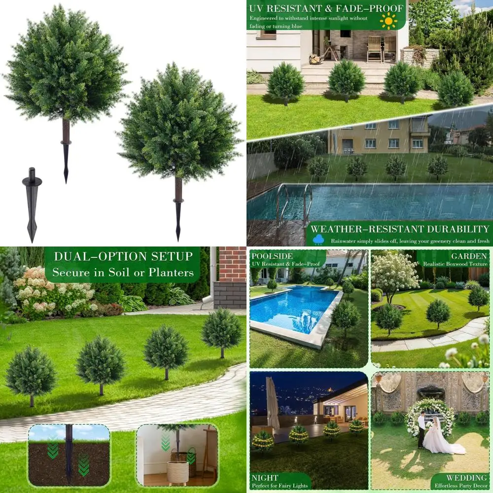 

Искусственные кипарисовые деревья-топиарии 28 дюймов с креплением на грунт, набор из 2 кустов для декора сада или веранды