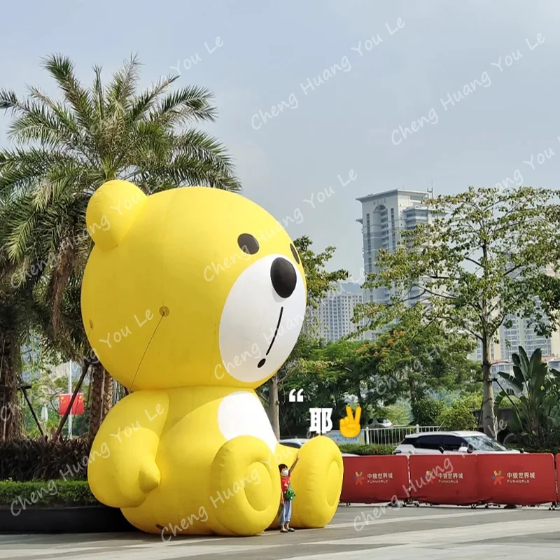 

Надувная модель желтого медведя, разработанная на заказ, с вентилятором, для украшения уличных торговых центров и дренажных систем.