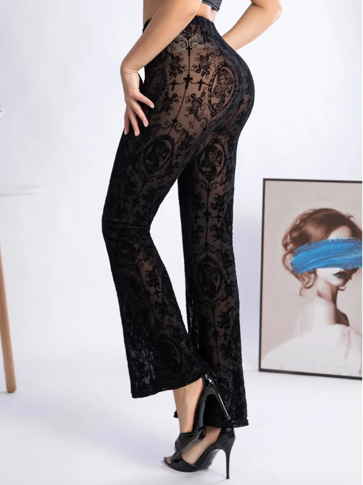 Bedruckte Spitzenhose für Damen mit hoher Taille, bequeme, lässige lange Hose, bezaubernde Polyesterfaser, große Größenoptionen verfügbar