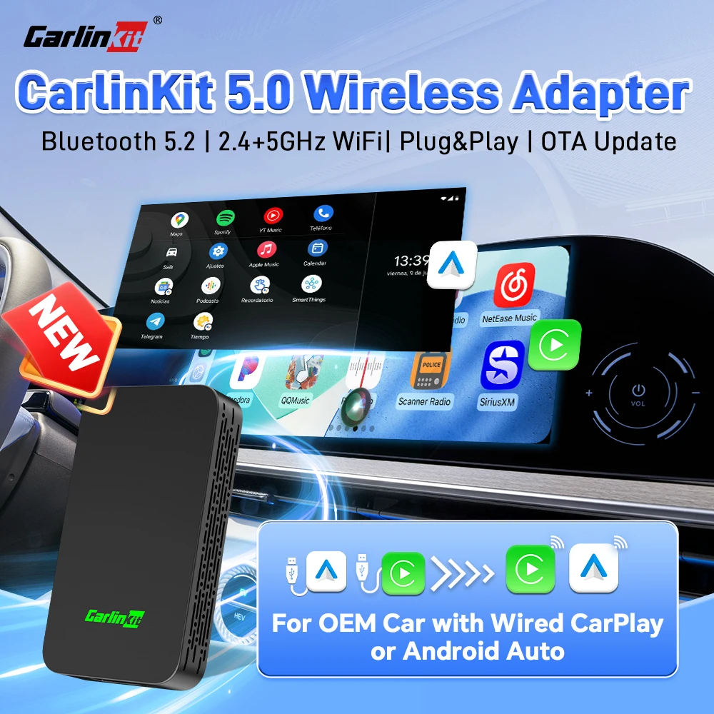 

C2air CarlinKit 5 CarPlay Android Auto Wired to Wireless Adapter for Volvo Ford Toyota Porsche Haval Lexus Renault Chevrolet Kia