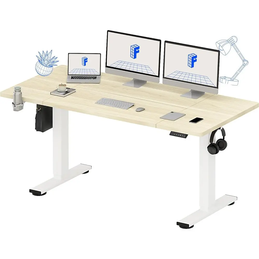 63x32 Inch Electric Large Standing Desk or Home & Oice, Spacious Splice Board Desk with Cable Management & Organizer, Cup Holder