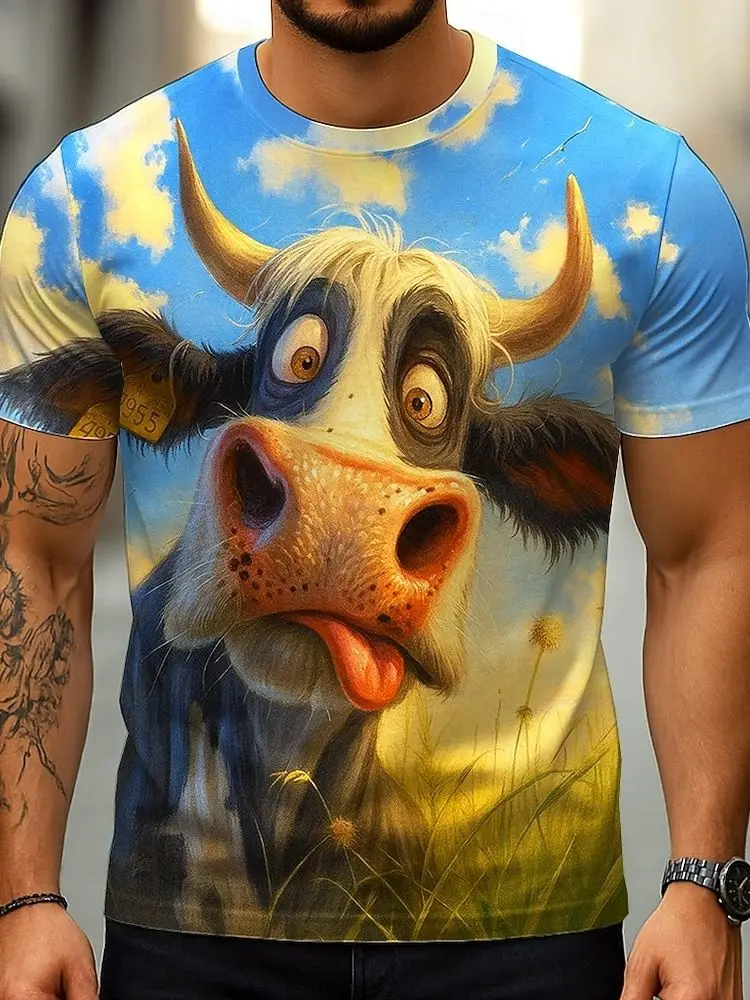 New Funny Cow Mouse Animal 3D Print T-Shirts Fashion Men Short Sleeve O-Neck T Shirt Casual Harajuku Y2K Tops Tees Men Clothing