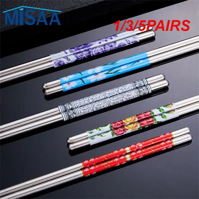 1/3/5PAIRS Portable Chopsticks Easy To Clean Anti-rust Stainless Steel Environmental Friendly Approximately 16g Gift Idea