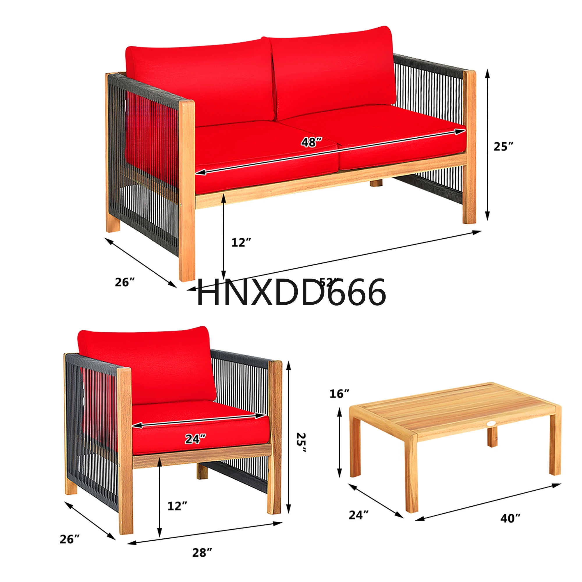 

8 PCS Acacia Wood Patio Conversation Set w/Cushions for Garden Red