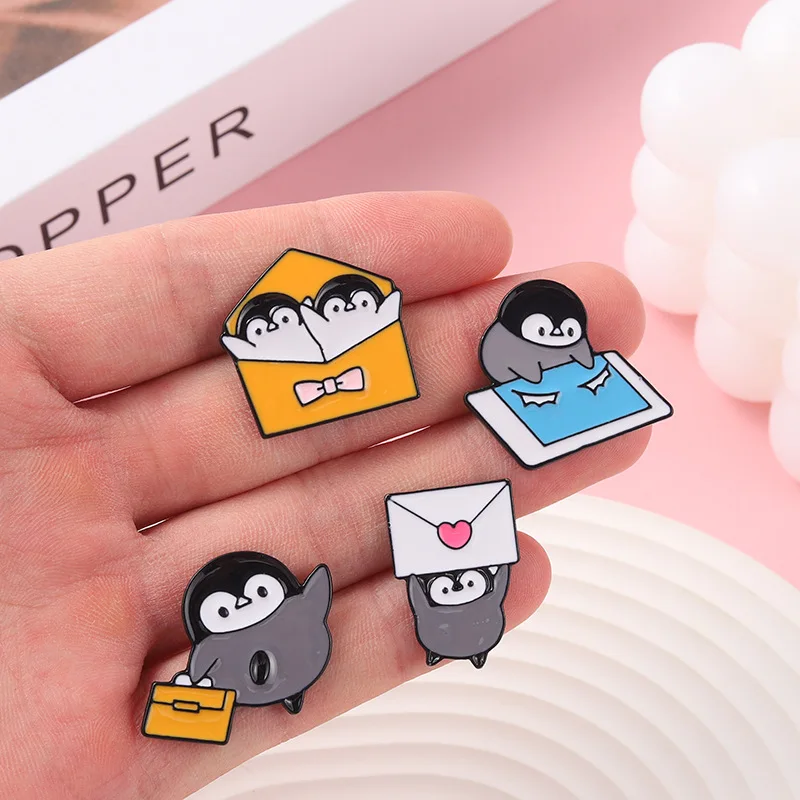 Cute Penguin Enamel Pins Delivering Mail Love Letter Brooch Women Lapel Pin Denim Jeans Badge Cartoon Jewelry Gifts