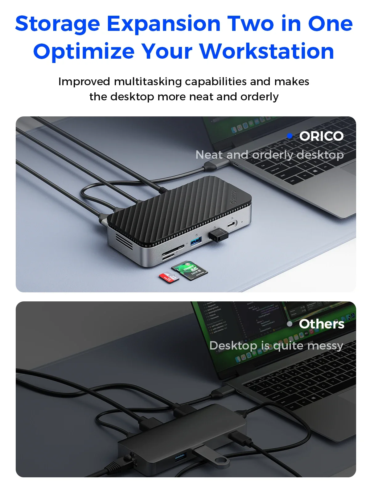 ORICO 9-in-1 USB C-hub met 10 Gbps M.2 NVMe SSD-behuizing, gereedschapsvrij