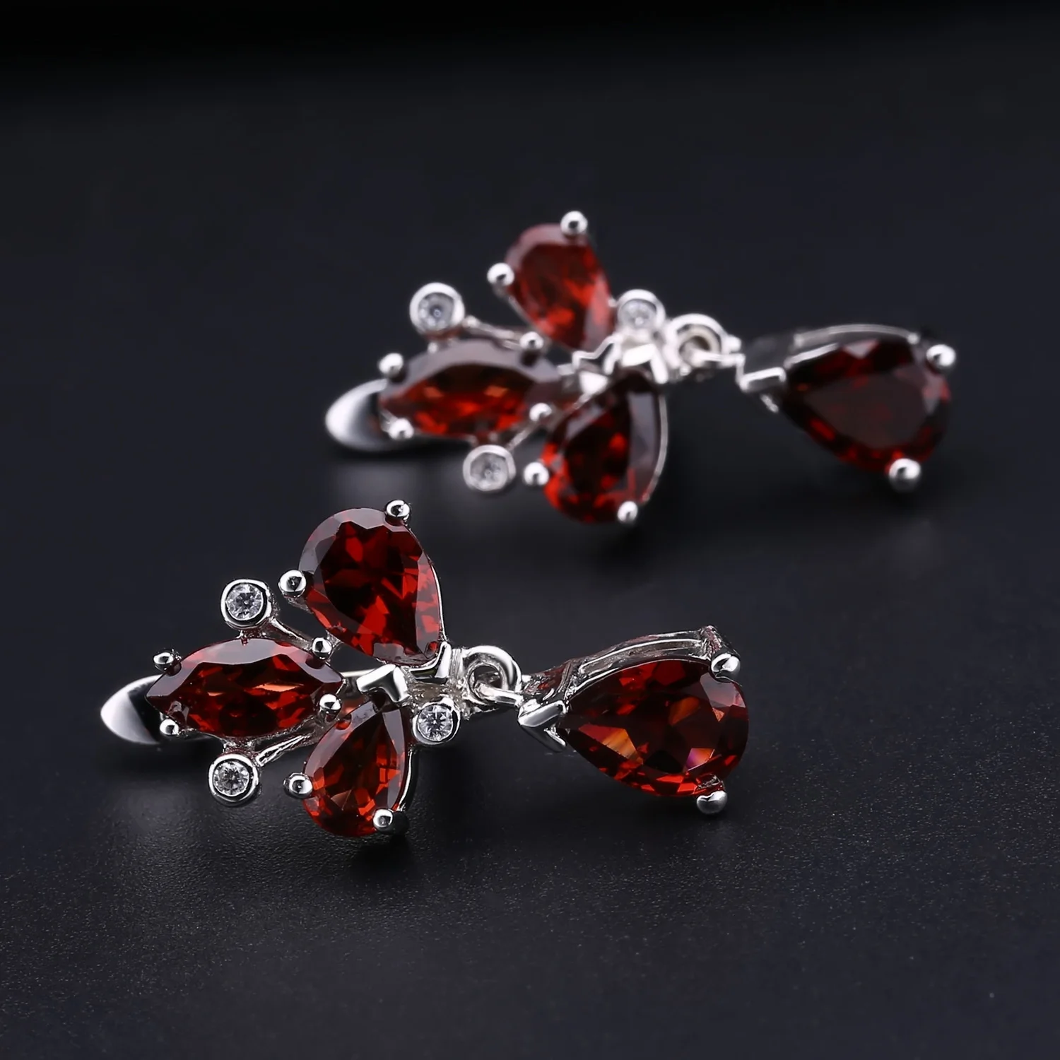 Luxury brand genuine real jewels Creative Natural Color Treasure Inlaid Garnet s925 Silver Birthstone Earrings high quality