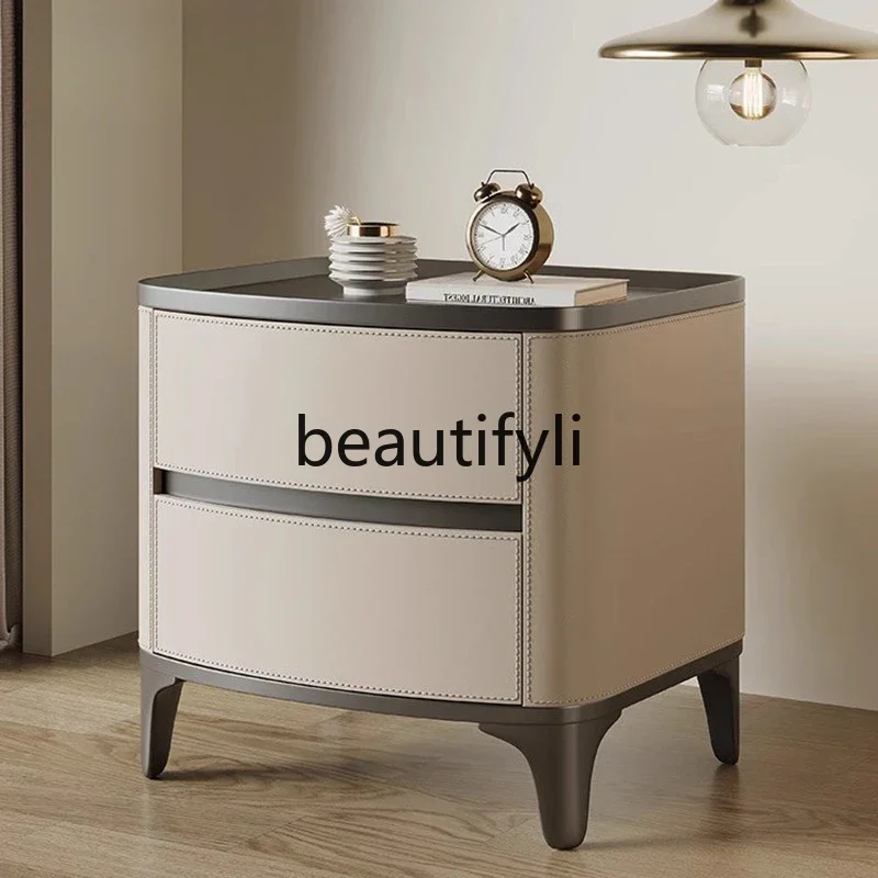 Italian light luxury solid wood bedside table modern simple small coffee table creative household small