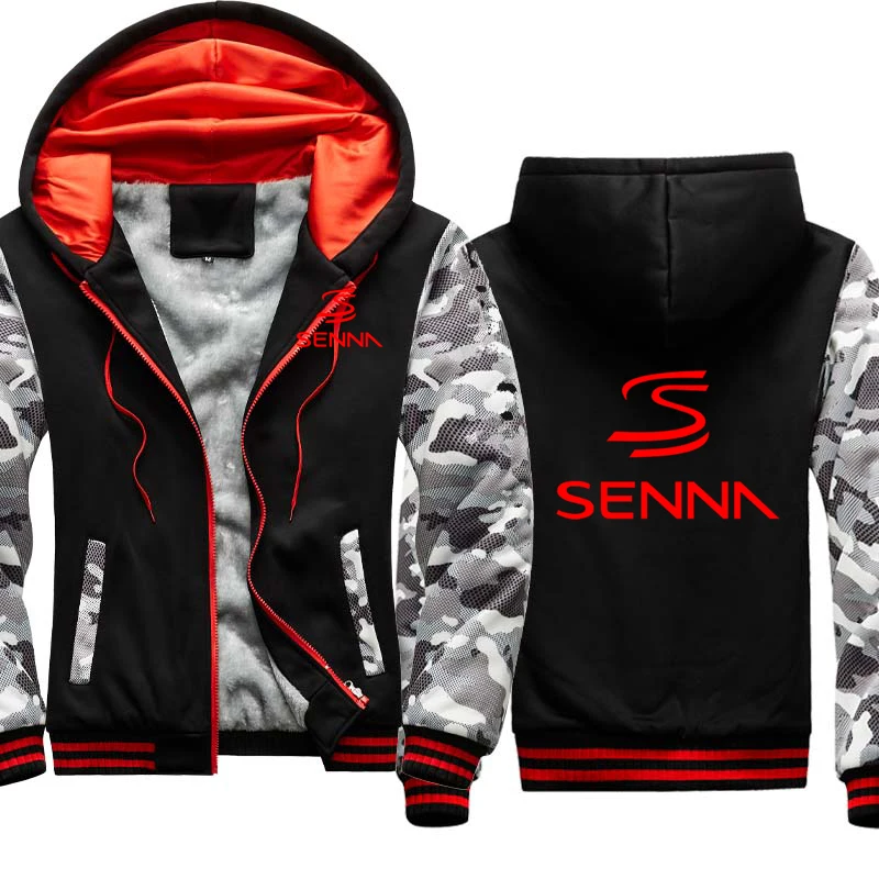 Winter Thicken Warm Men‘s Jacket Senna Logo Print Man Hooded Jacket Fleece Cotton Zipper Camouflage Raglan Mens Coat