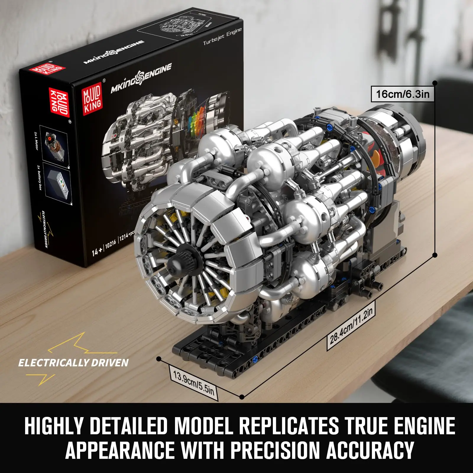 ตัวต่อ Mould King 10216 รุ่นเครื่องยนต์เทอร์โบเจ็ท - ชุดตัวต่อ DIY 1214 ชิ้น ของขวัญ STEM สำหรับวัยรุ่นและผู้ที่ชื่นชอบการบิน