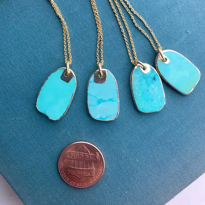 

Stone Charm Turquoise Dog Tag Pendant Stainless Steel Chain Aesthetic Necklace Women Boho Minimalist Dainty Jewelry