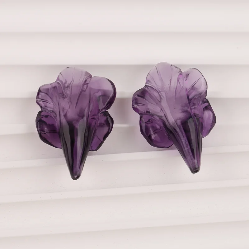 B&F Amethyst Carved Flower Earring Beads Fashion Jewelry Accessories For Women