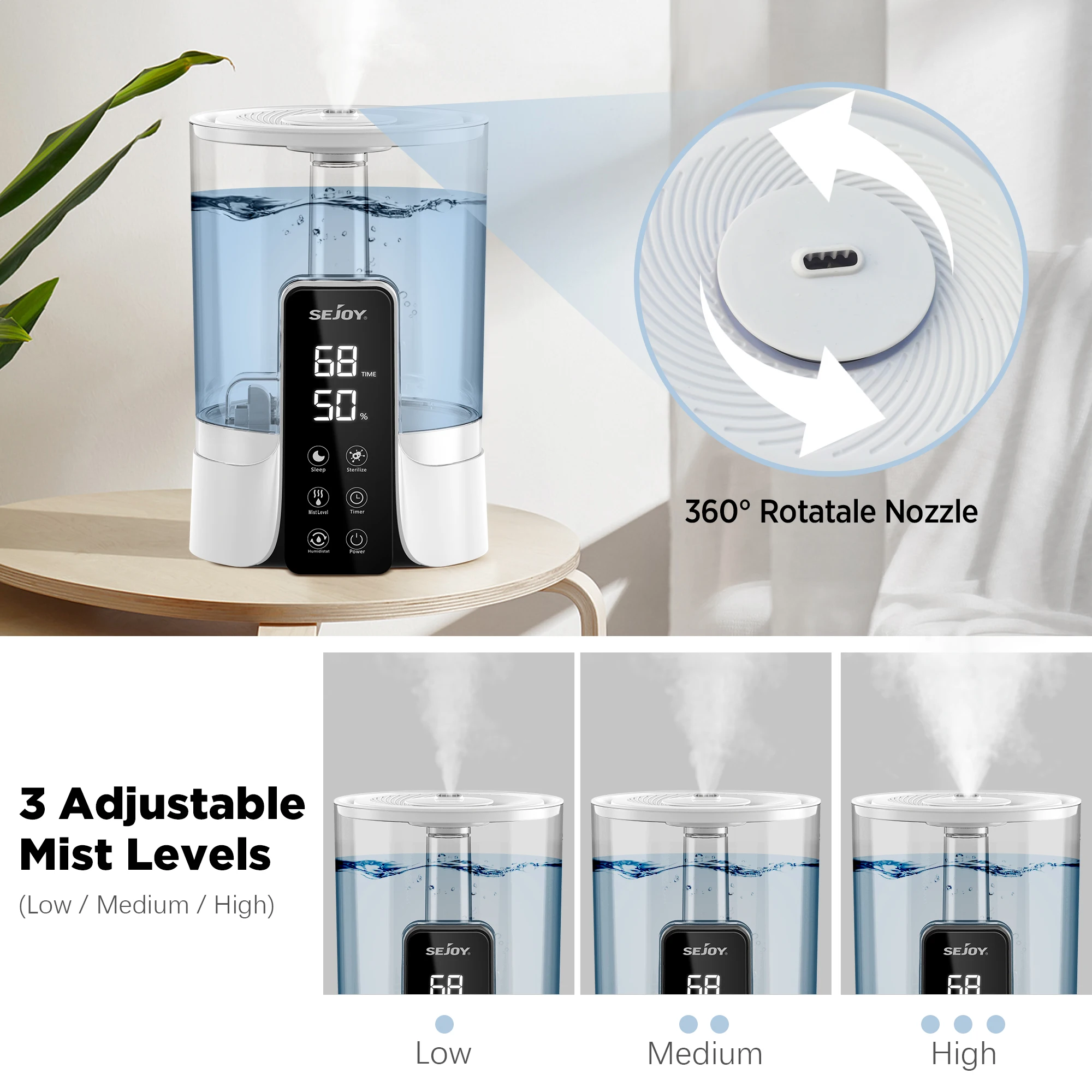 Humidificateur d'air de parfum 110-220V 6L, maison avec LED, synchronisation intelligente, affichage numérique, 26db, humidificateurs de bureau portables pour chambre à coucher