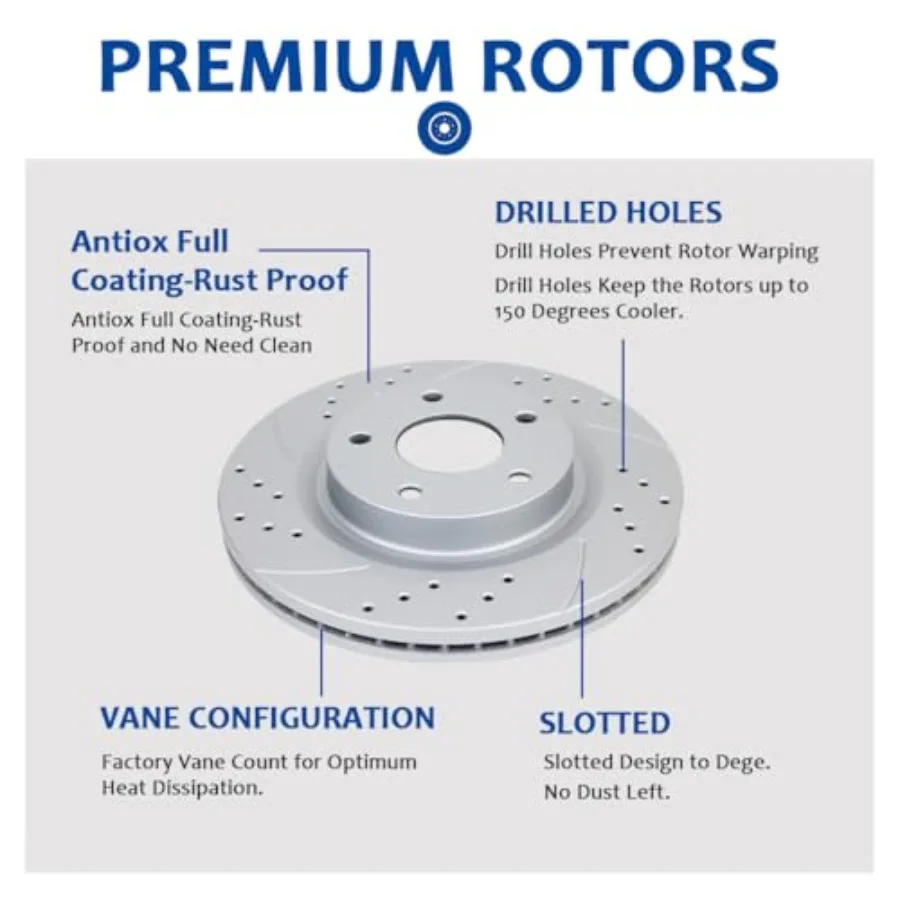 Rotores de freno ranurados perforados delanteros y traseros y pastillas de freno de cerámica Kit de freno de repuesto para Hyundai Sonata Kia Optima 2011 201