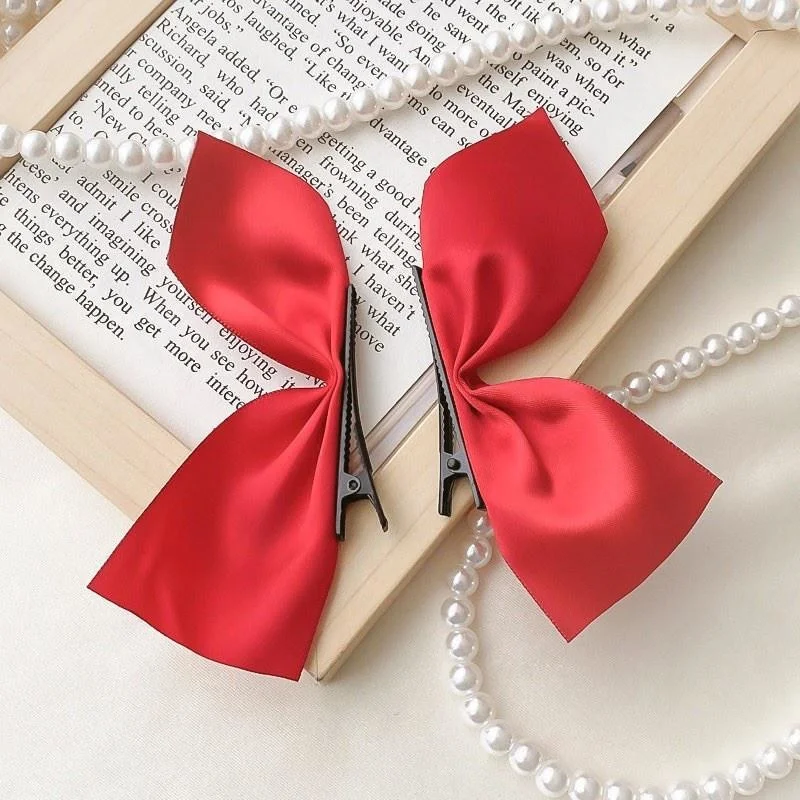 2PCS New Korean Satin Bow Hairpins Children Sweet Headwear Girls Clips Woman Cute Barrettes Hairgrips Hair Accessories