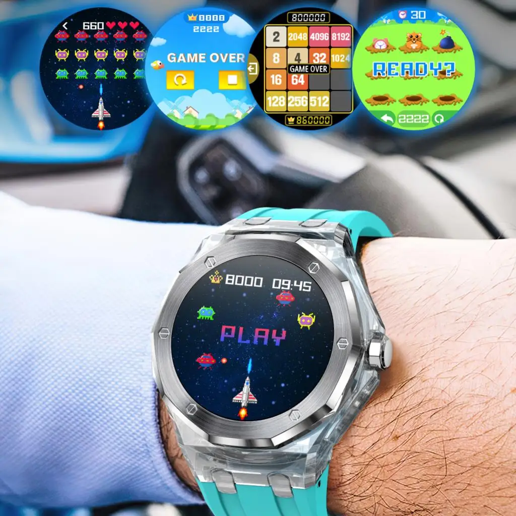 Reloj inteligente para hombre y mujer, carcasa transparente de hielo, llamada de diente azul, juegos de reproducción de música, resistente al agua hasta 3ATM, novedad de 2024