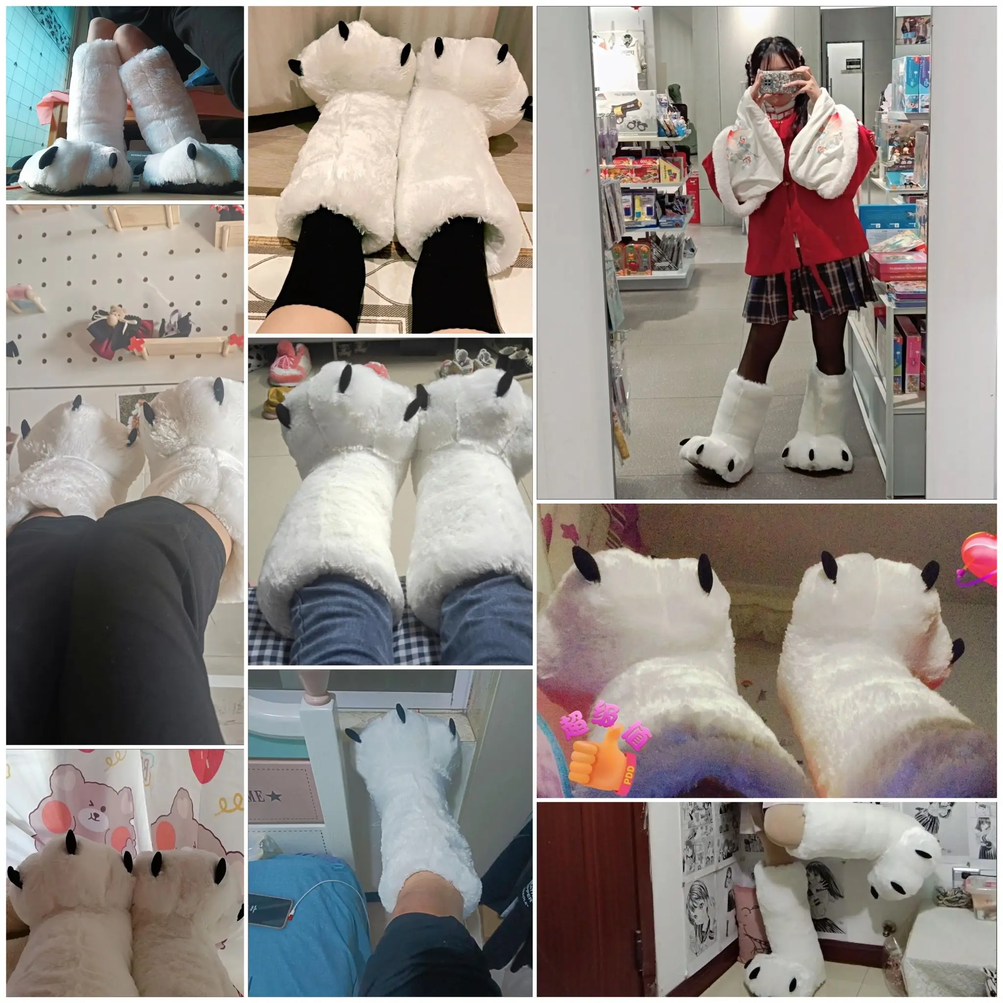 Fashion snow white platform slippers winter warm fur shoes designer bear paw home gift slippers for wife and husband